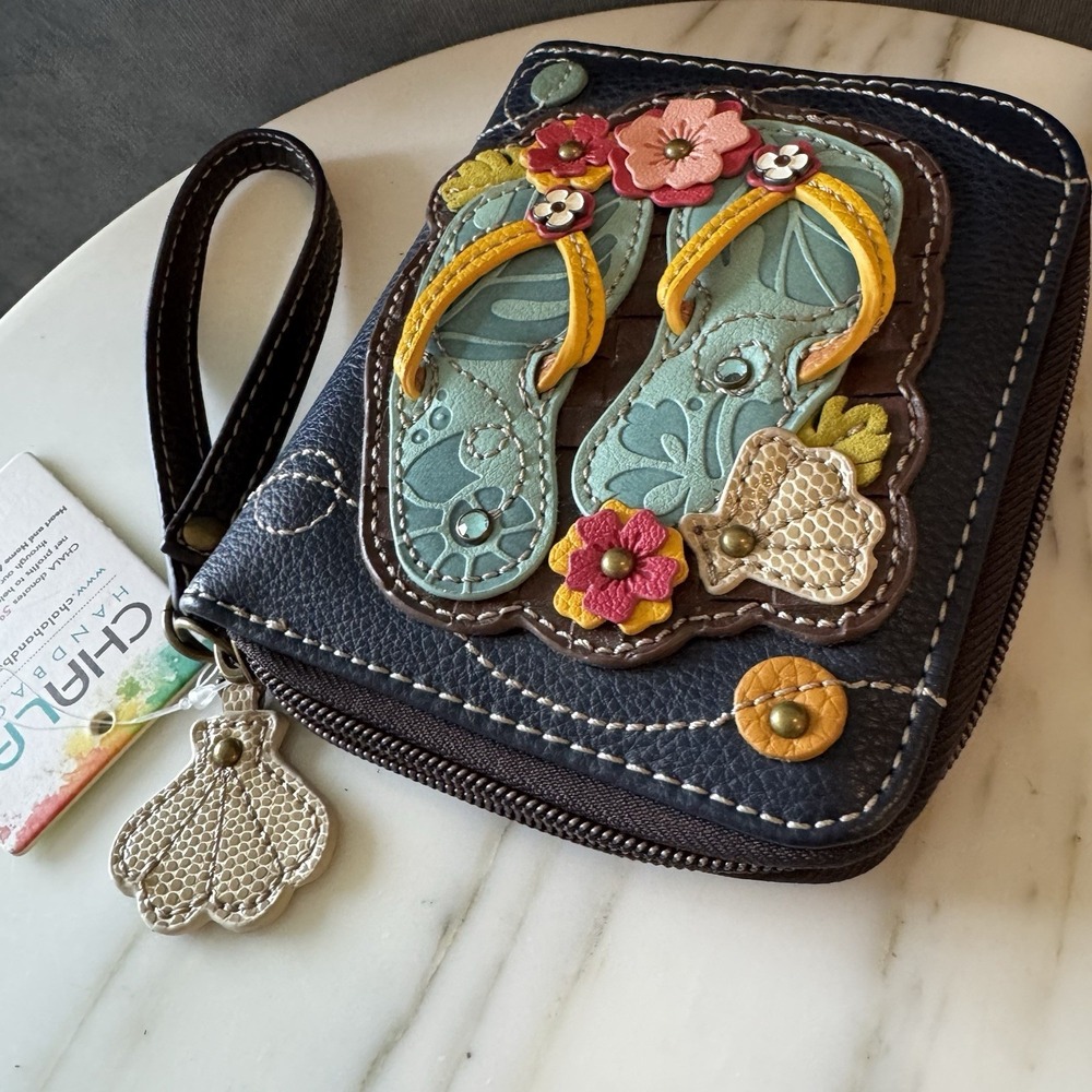 Chala Flip Flop Zip Around Wallet Wristlet NWT Summer Vibe 5"W x 6"H x 1"D NWT - Picture 2 of 11